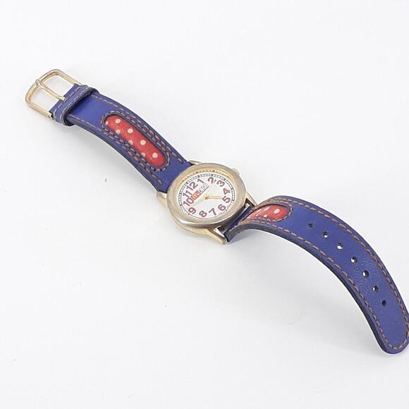Vintage McKids Stainless Steel Back Japan Movt Blue Red Polkadot Time Child's - Picture 3 of 12